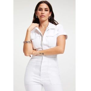 GOOD AMERICAN Denim Fit For Success Jumpsuit In White Size 4